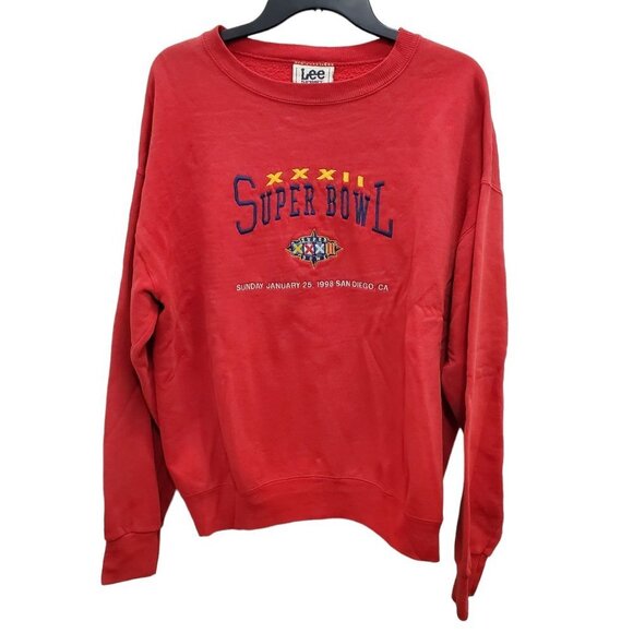 Lee Sport Vintage Red Superbowl XXXII 32 Embroidered Sweatshirt USA Made Size L - Picture 1 of 8